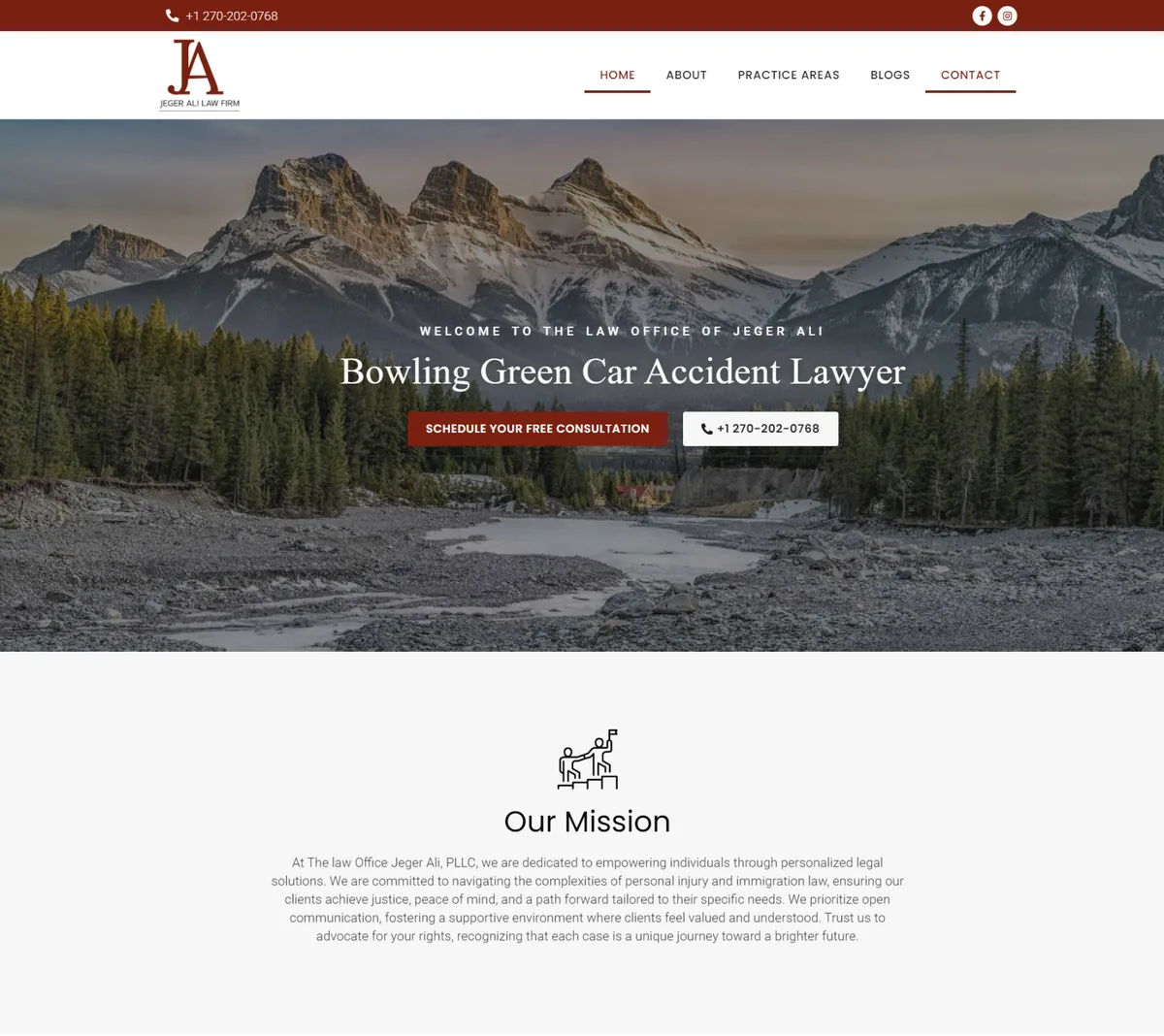 Ali Law Office website design with practice area pages and consultation form